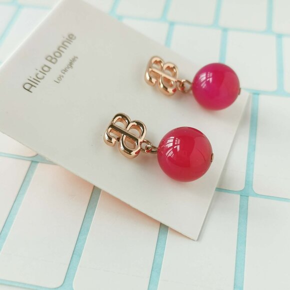 Alicia Bonnie Devotion Pink Agate rose gold Earrings NWT & dust bag - Picture 3 of 3